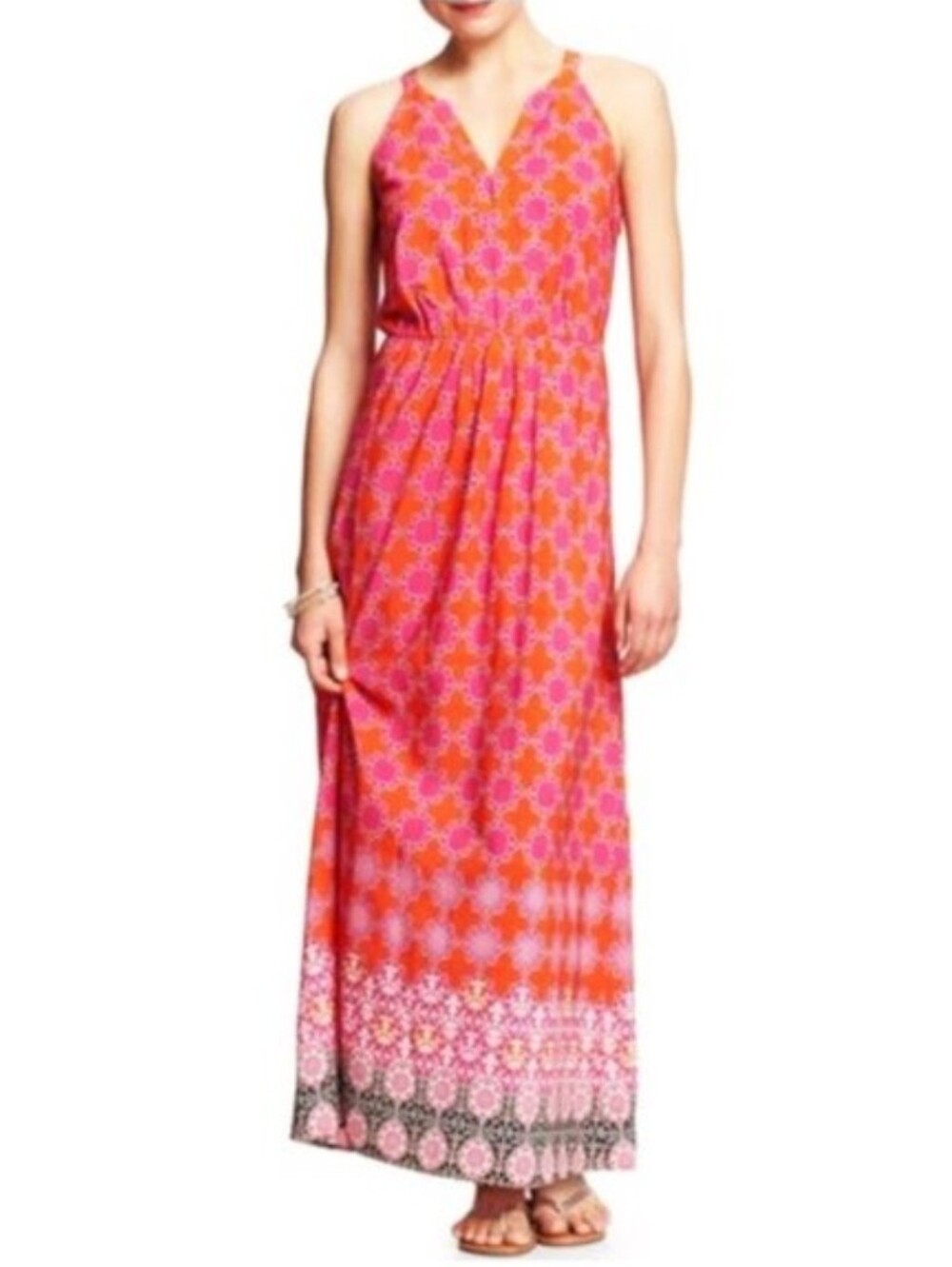 Banana Republic Pink And Orange Geometric Print Maxi Dress Size 0